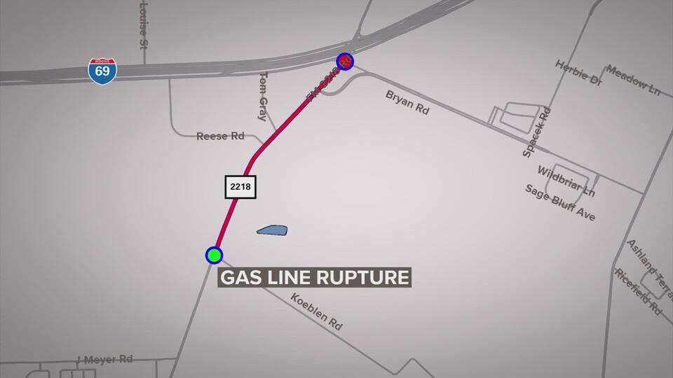 HazMat team responds to gas line rupture in Ft. Bend County | FM 2218 shut down in Rosenberg